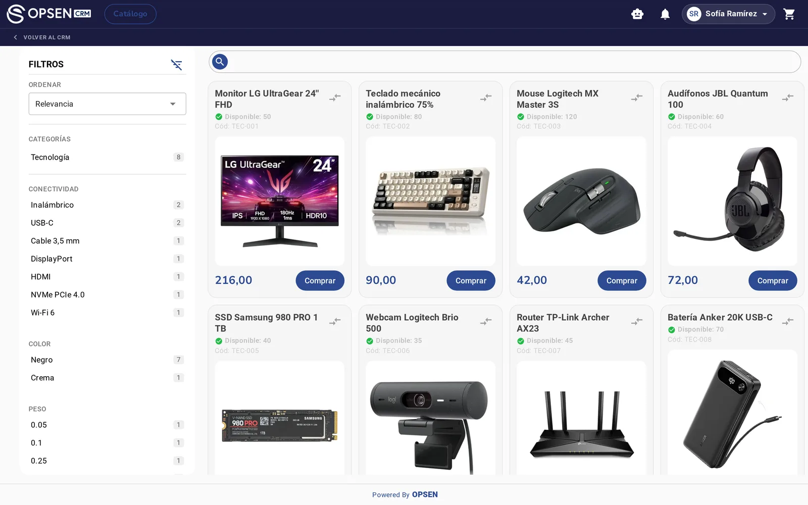 Catálogo de tecnología en Opsen con fotos, precios y existencias